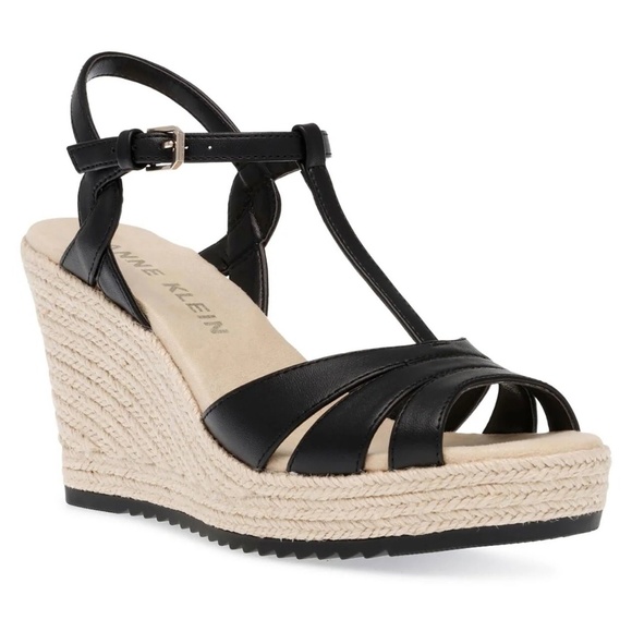NWT Anne Klein Waves Raffia Wedge Platform Sandals Black - size 10 - Picture 4 of 5